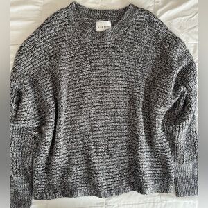 Pink Rose Gray Crew Neck Sweater with Textured Knit